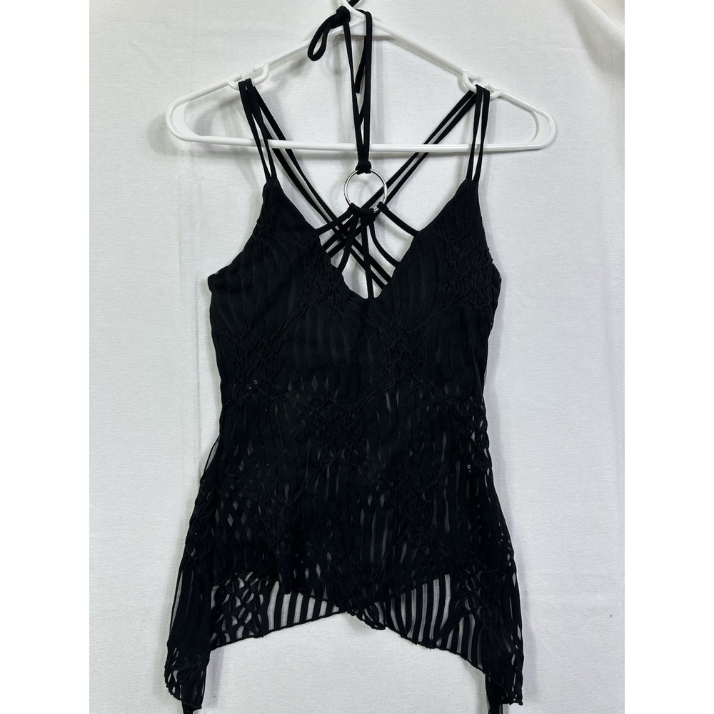 LULYK striped pointelle Halter Top Halterneck Top color Black size M Medium NWOT